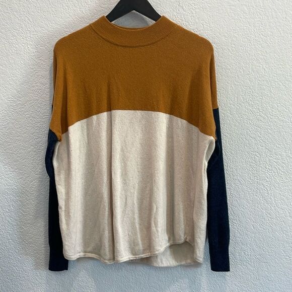 Madewell Wool Blend Colorblock Ashbury Mockneck Sweater in Bronze Size Large - Picture 2 of 8